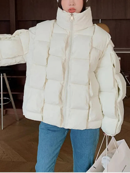 Winter Jacket for Threedimensional Plaid Woven Coat High Street Warm and Thick Winter New Down Jacket