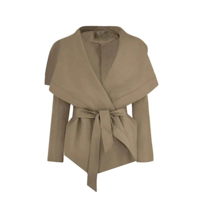 Sweet Hot Girl Large Turndown Collar Trench Coat Spring and Autumn Slim Laceup Coat Female Clothes