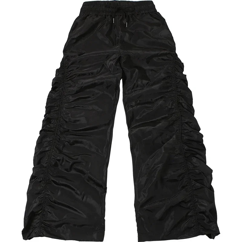 High Waist Drawstring Black Pants Spring New Pleated Loose All Match Wide Leg Pants