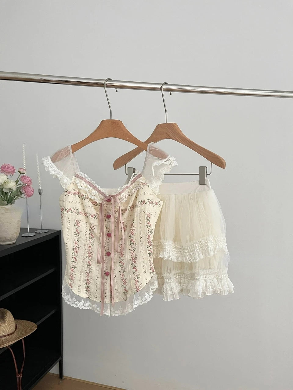 2000s Japanese Kawaii Suits Lolita 2 Piece Skirt Set Even Party Clothing Y2k Crop Top Blouse + Slim Skirts