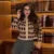 Plaid Knitted Slim Cardigan Autumn O-neck Long Sleeve Metal Button Short Sweater Coat Lady All-matching Knitwear New