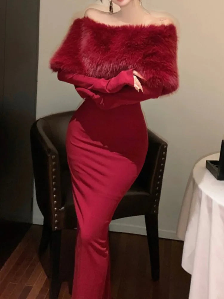 New Bodycon Midi Dress Long Sleeve Slim Christmas Party Prom Clothes Female Vestidos