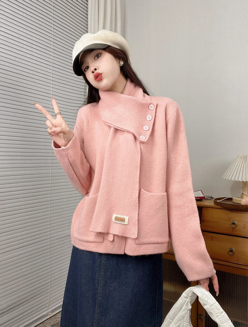 Sweet Hot Girl Christmas Detachable Scarf Knitted Cardigan Fall/winter Loose Longsleeved Sweater Female Clothes