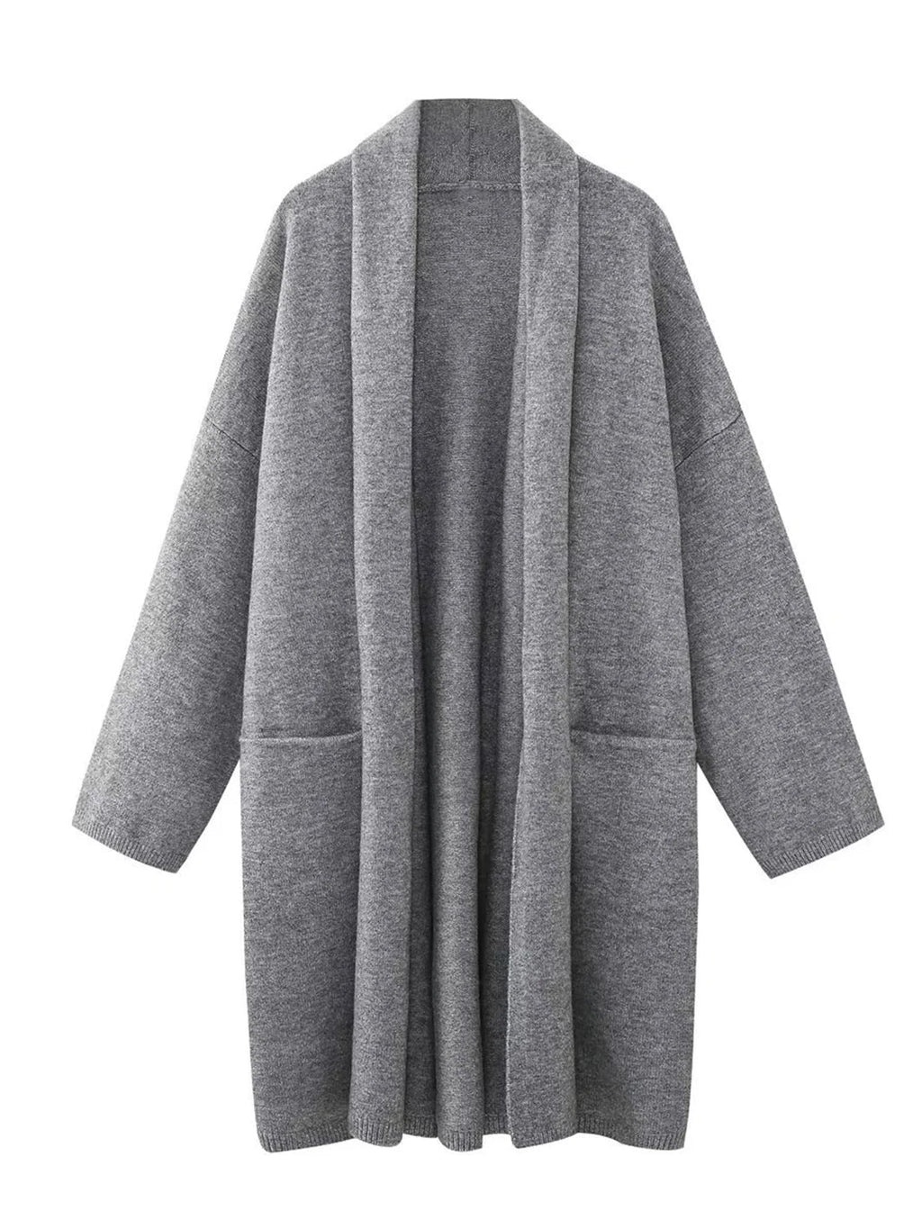 Gray Loose Open Stitch Sweater Cardigan Spring Pockets Long Sleeve Oversized Knit Sweaters Coat New Top