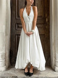 White V-neck Backless Long Dress Female Sleeveless High Waist Bodycon Dress Maxi Dress