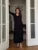 Retro V Neck Knitted Dress for Autumn Winter Rib Sweater Long Dress Bodycon Flare Sleeve Clothes Lady