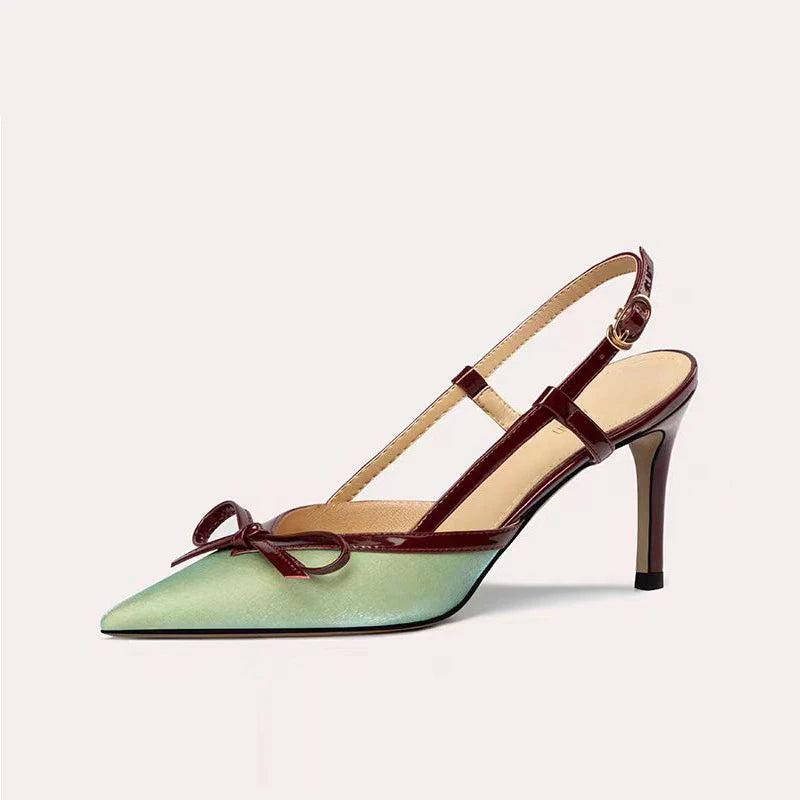 Satin Bow High Heels Pointed Toe Fine High Heel Sandals Muller Pumps Designer Party Dress Shoes