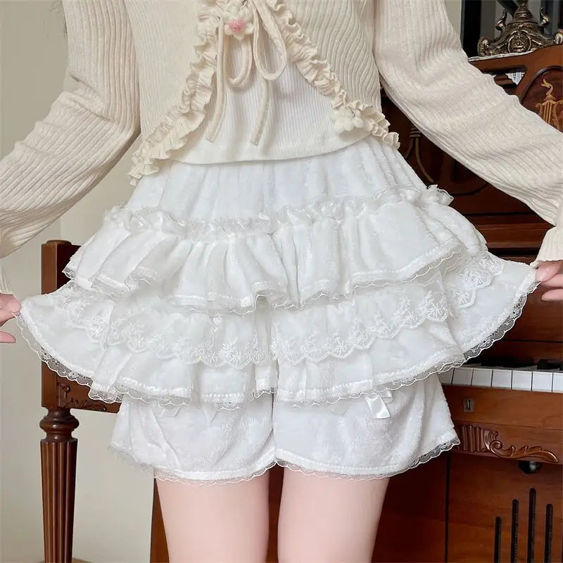Autumn Japanese Soft Girl Warm Pumpkin Pants Leggings High Waist Pink Cake Skirts for Sweet Lolita Aline Shorts Skirts