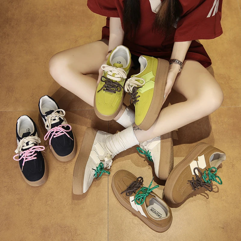 Retro Plank Shoes New Autumn Round Head Laceup Mesh Breathable Lowtop Sports Shoes