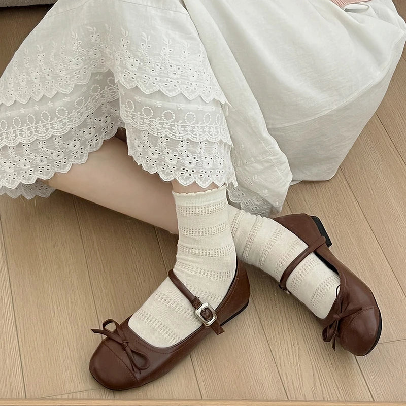 Designer Spring Mary Jane Shoes Square Toe Comfort Soft Sole Flats Comfort Ballerinas Shoes