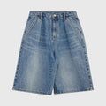 Washed Denim Wide Leg Shorts Summer Loose High Waist Blue Straight Half Pants Female