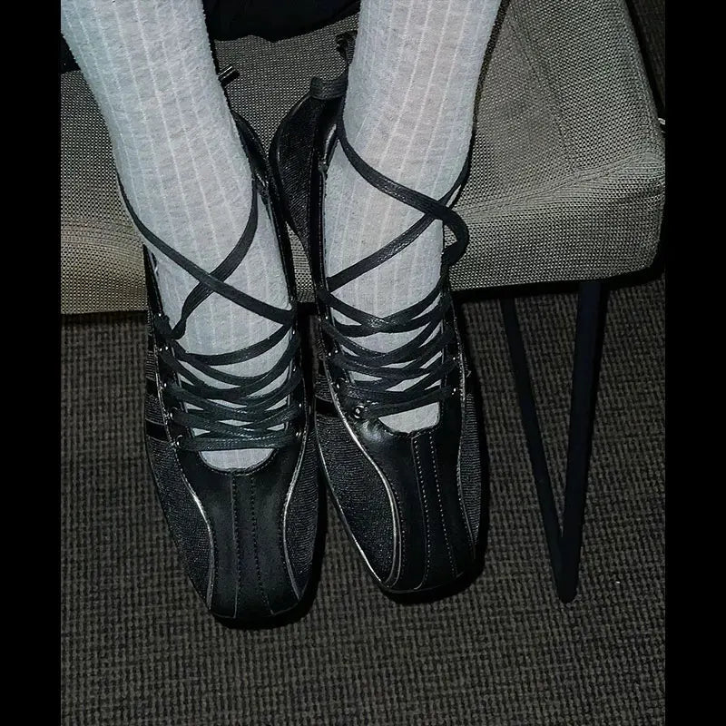Autumn Black Ballet Shoes Flat Cross Strap Functional Shoes Comfortable Soft Bottom Mary Jane Shoes Ballet Sneakers