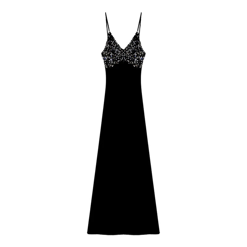 Brands Black Vneck Strap Dress New Summer Style Slim Fit Slim Long Dress Y2k