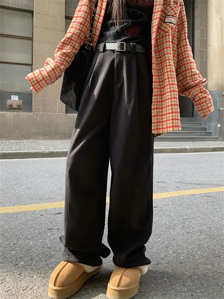 New Winter Pants Thicken Warm Work Wear Loose High Waist Straight All Match Daily