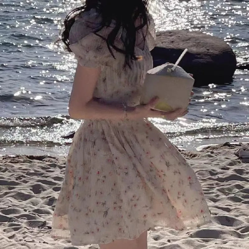 Print Mini Dresses Puff Sleeve Mori Girl Style Sweet Spring Summer Dress Korean Vestidos Mujer