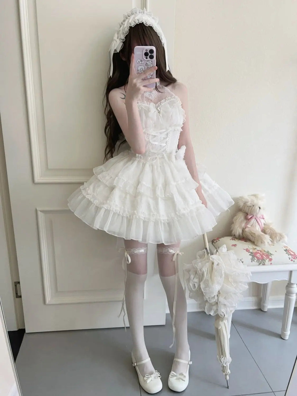 Japan Mini Dress Summer Sleeveless Lolita Dress Female Tierred Wedding Party Dress Lady White Prom Dress