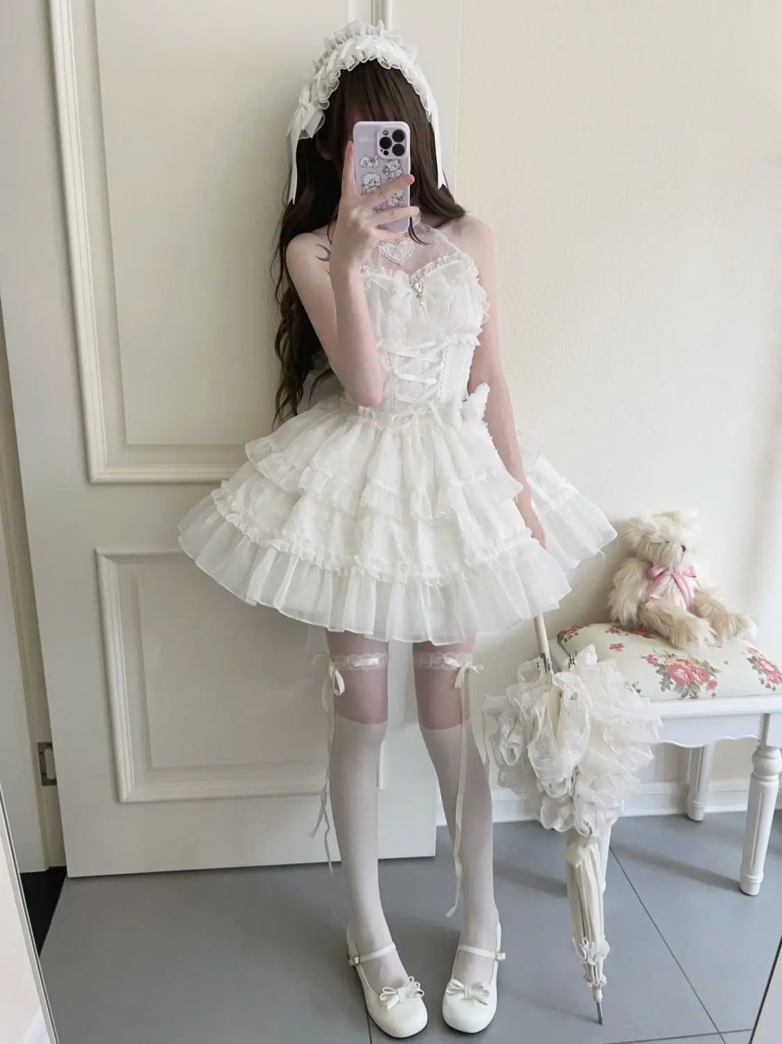Japan Mini Dress Summer Sleeveless Lolita Dress Female Tierred Wedding Party Dress Lady White Prom Dress