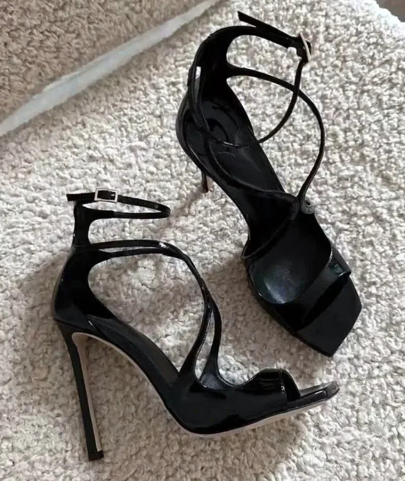 Silk Thin High Heels Brand Banquet Dress Shoes Open Toe Crosstied Pumps Designer Sandals Female