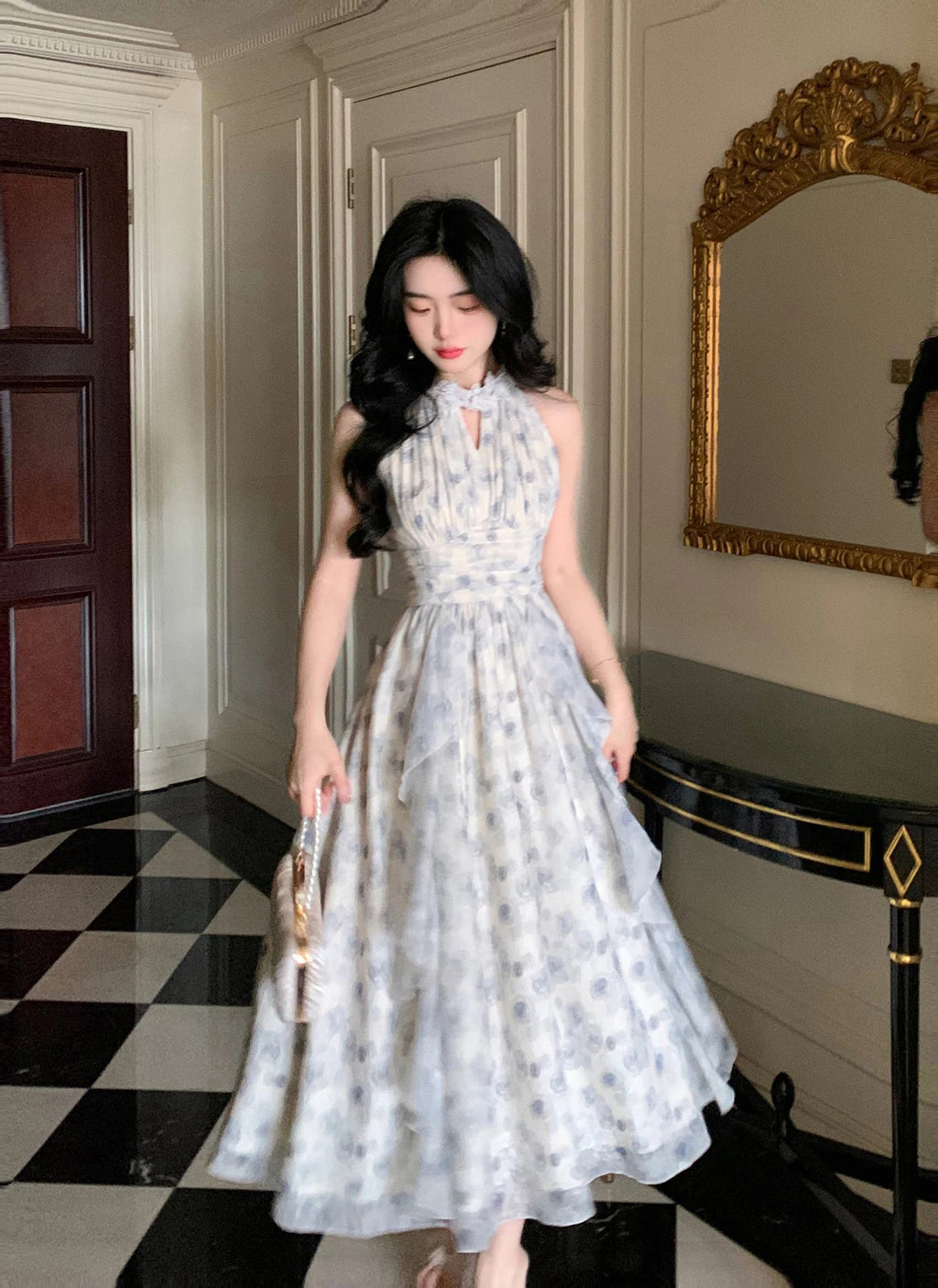 New Strapless Sleeveless White Chiffon Long Dress French Retro Fairy Tale Princess Dress Ruffled Fluffy Dress