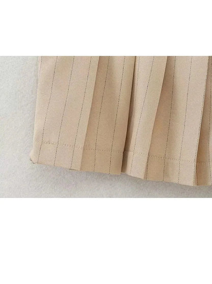 Summer Woman Stripe Slim Mini Skirts Side Zipper Stripe Skirt Low Waist Pleated Skirt With Lining Shorts