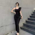 Summer Outfit New Stylish Socialite Slim Fit Ruffled Sleeves Temperament Queen Jumpsuit Pencil Pants