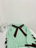 Sweet Hot Girl Retro Suit Autumn and Winter Bow Off Shoulder Sweater Plaid Aline Skirt Twopiece Set Female Clothes
