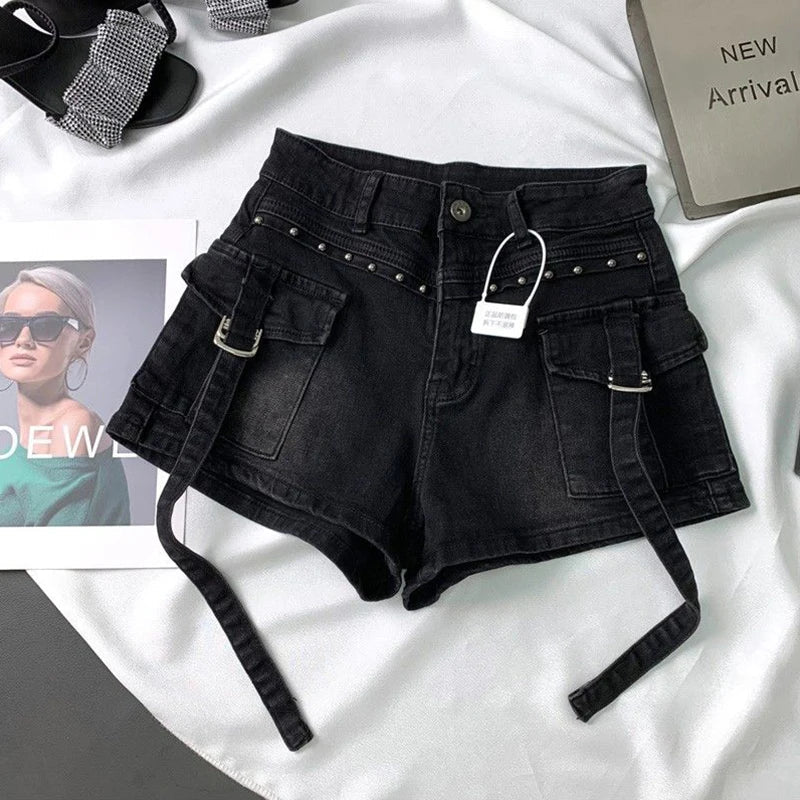 Y2k 2000s Cargo Denim Shorts High Waist Shorts Jeans Summer Harajuku Korean Hot Short Pants New