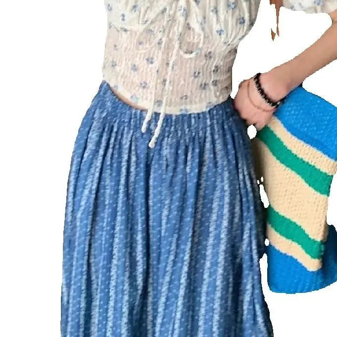 Retro Skirt Blue White Striped Autumn New Style Niche Temperament High Waist Slimming Seaside Atmosphere Skirt