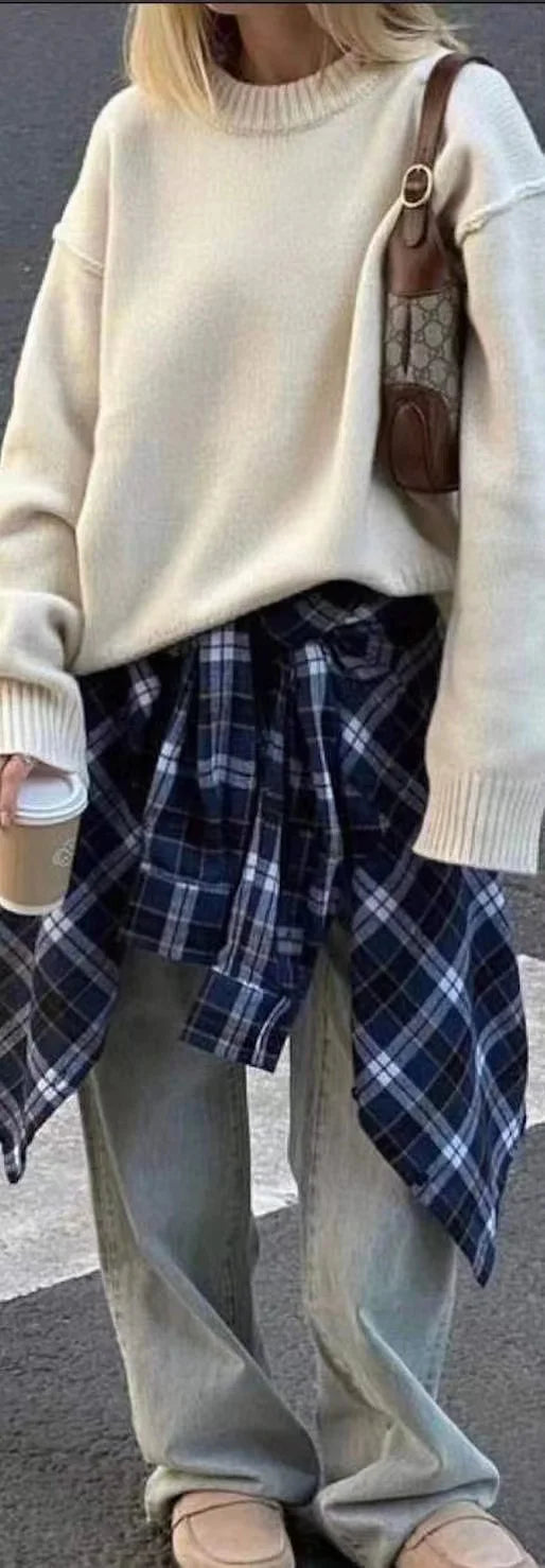 Summer Oversized Plaid Shirt Long Sleeve Loose Fit Blouse Autumn Female Office Shirt Tops for Woman