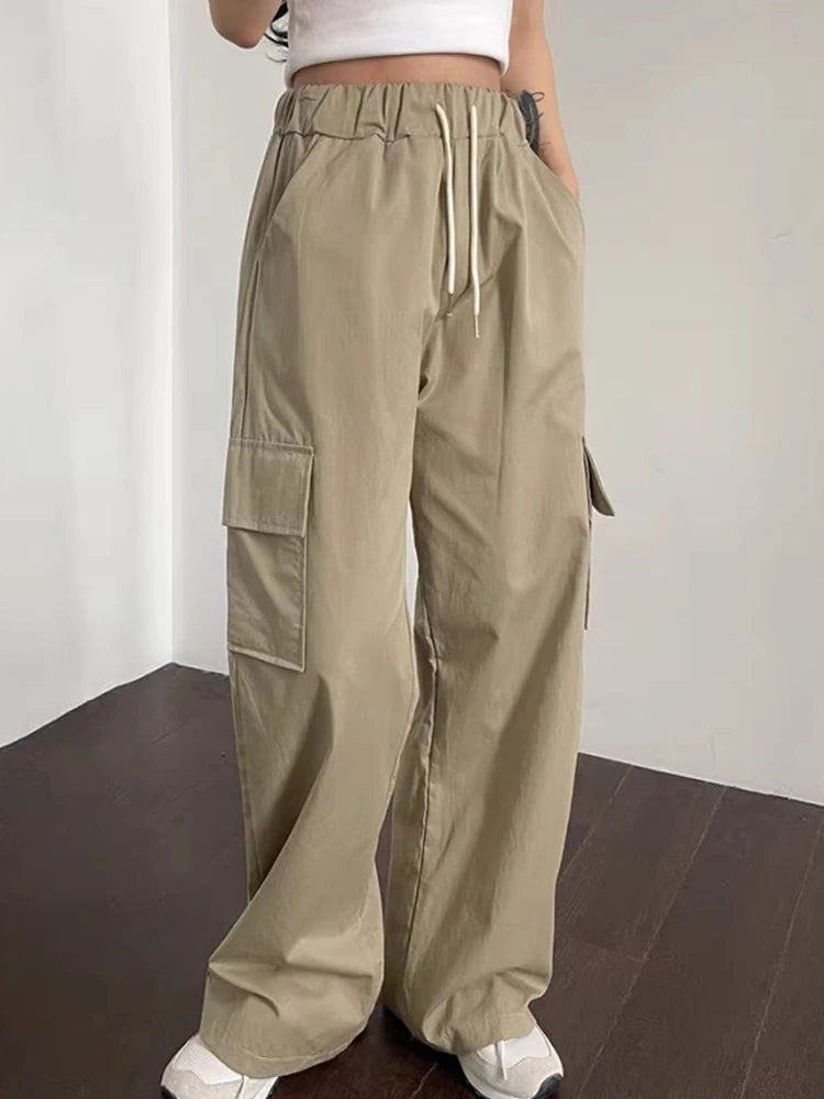 Korean Spring New French Age Reduced Elastic Waist Drawstring Large Pocket Versatile Loose Pants