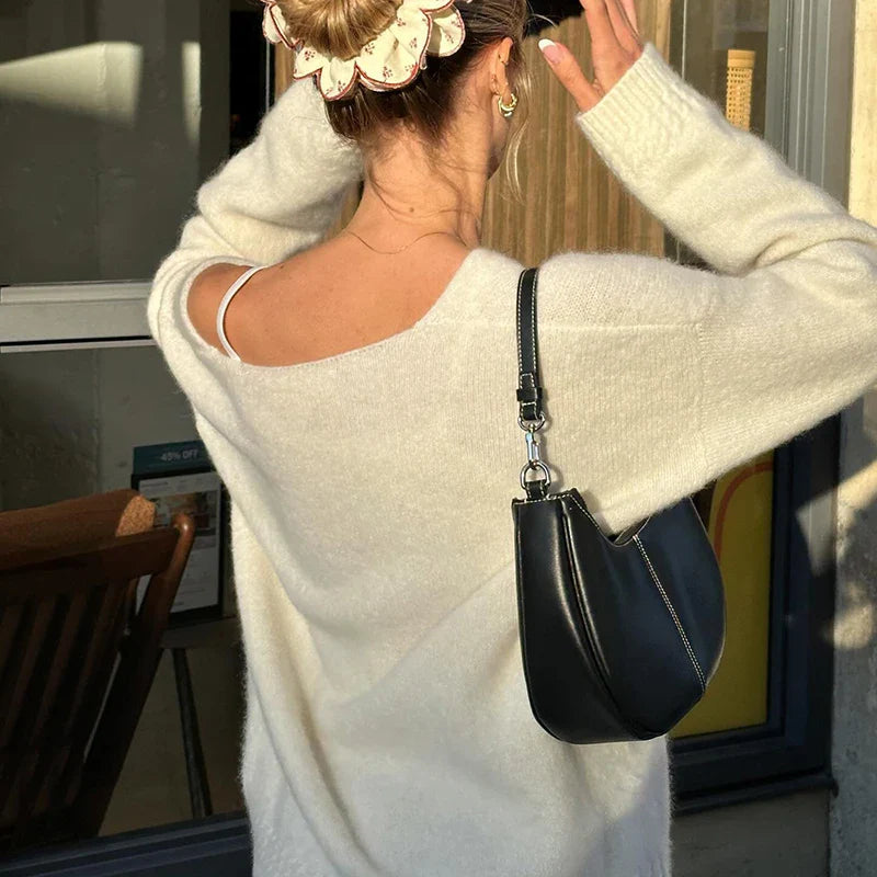 V-neck Sweater Simple All-match Cable-knit Knitwear Pullovers Fall Clothes Loose Fit Tops