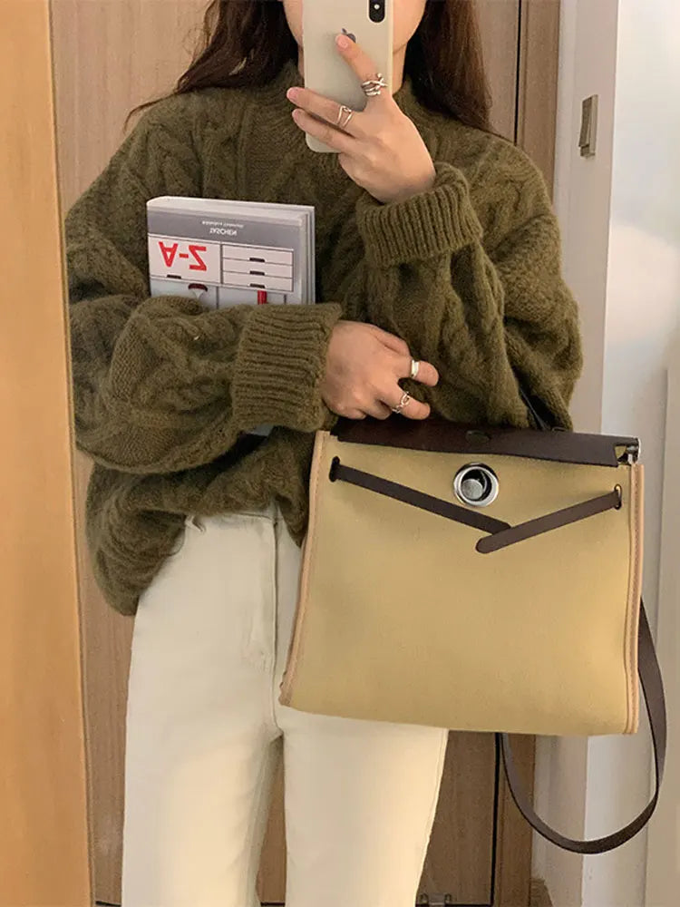 Thick Twisted Sweater Autumn Long Sleeve O-neck Female Knitted Pullover Loose Lady Kintwear Tops