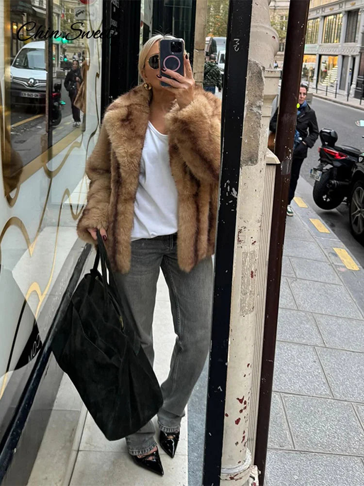 Oversized Fluffy Faux Fur Coats for Winter Autumn Loose Lapel Cardigan Jacket High Street Warm Outwear New