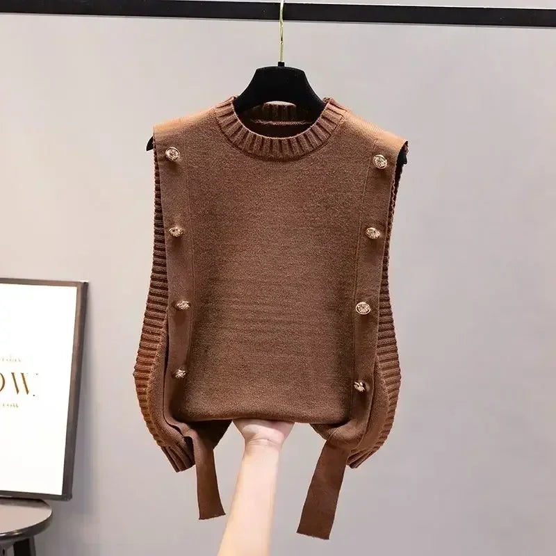 ’s Waistcoat Spring and Autumn Outer Wear Pullover Sweater New Sleeveless Round Neck Knitted Top