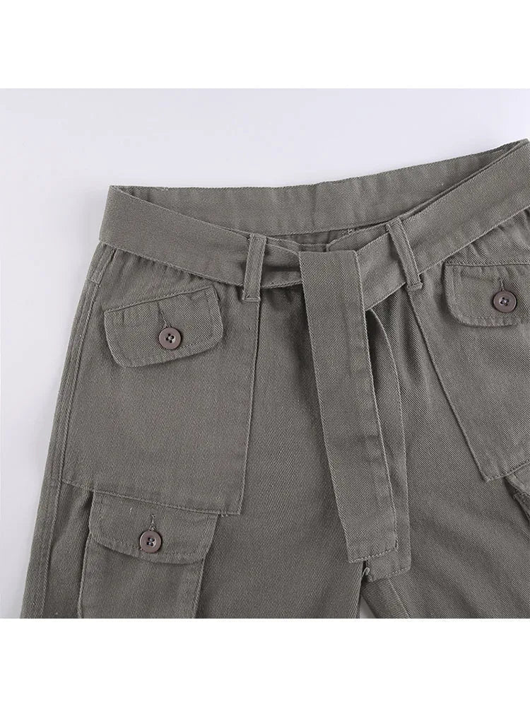 Woman Allmatch Jeans Denim Pants Cargo Pants Multiple Pockets Tunic Trousers Low Waist Baggy Ins