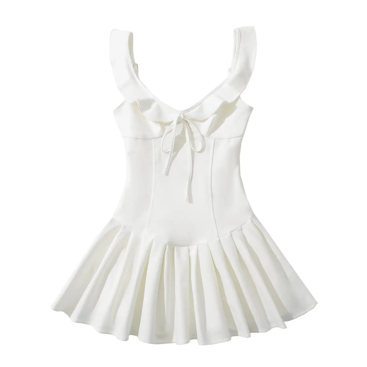 Summer Clothes Mini Dress Ruffle Dress Vacation Dresses Pleated Slim Waist Bow Tie