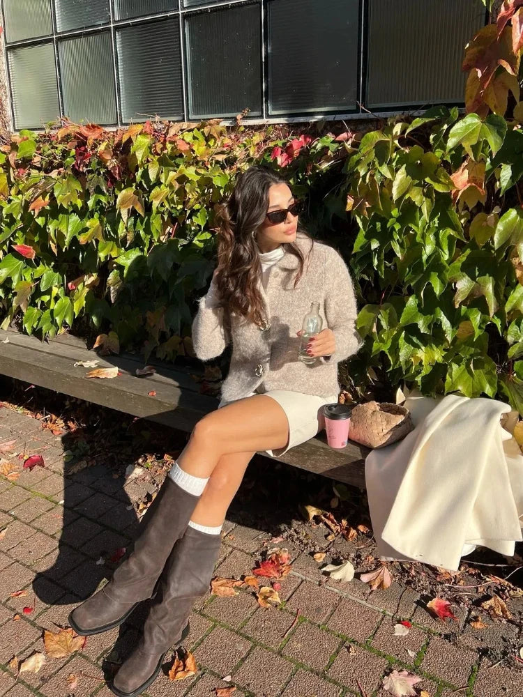 3d Flower Button Cardigan Thick Plush Lapel Single Breasted Sweater Coats Female Autumn Versatile Knitwear