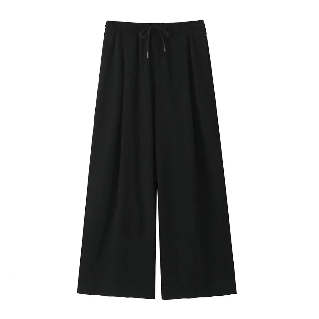 Woman Drawstring Long Pants Autumn High Waist Loose Wide Leg Trousers Female Sweatpants