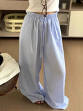 Korean Summer Age Reducing Temperament Elastic Waist Drawstring Loose Versatile Striped Pants Floor