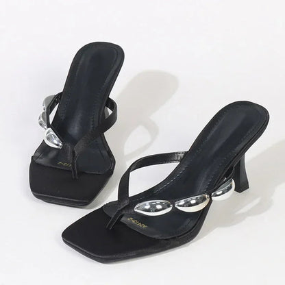 Metal Narrow Band Designer Flip Flops Summer Slippers Party Low Heels Gladiator Slide Sandals Mules Shoes