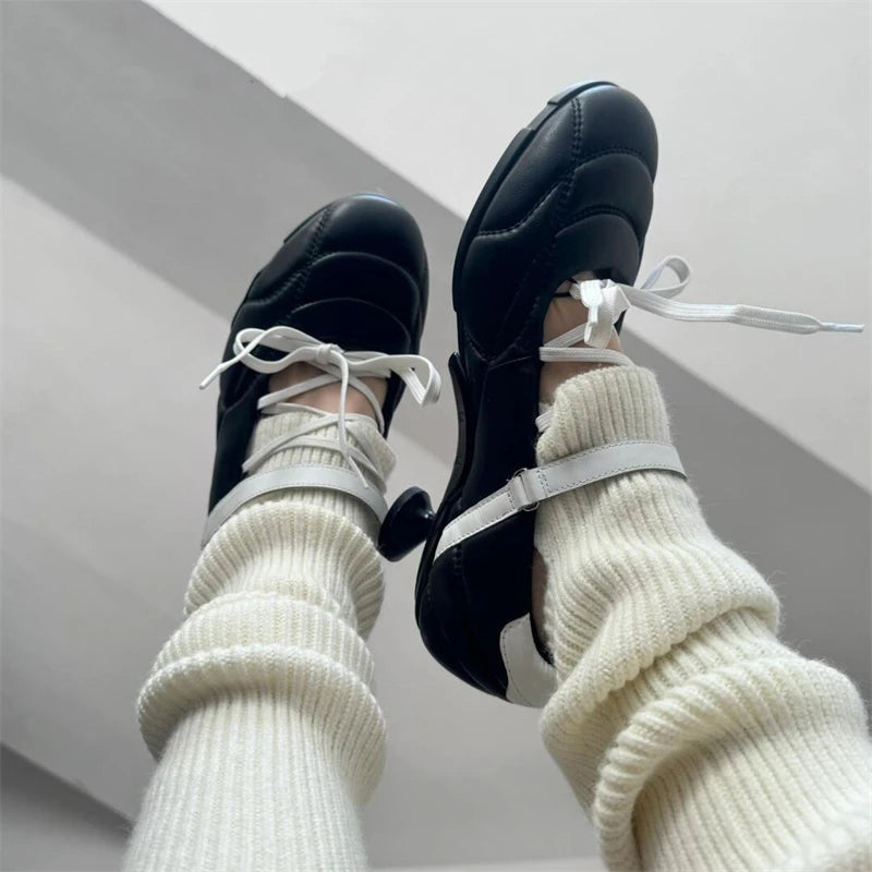 Special Heel Design Laceup Ballet Shoes Nonslip Buckle Strap Shoes Handmade Round Toe Sapatos Femimino