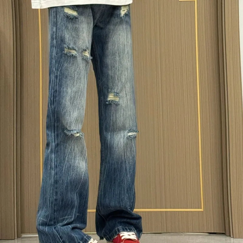 Denim Pants Blue Holes Spring Autumn Y2k Pantalones De Mujer Korean Trousers