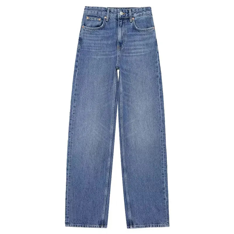 Spring Trousers for Denim Trend Tight Zipper Fly Long Pants Female With Pockets Woman's Straight Leg Jeans