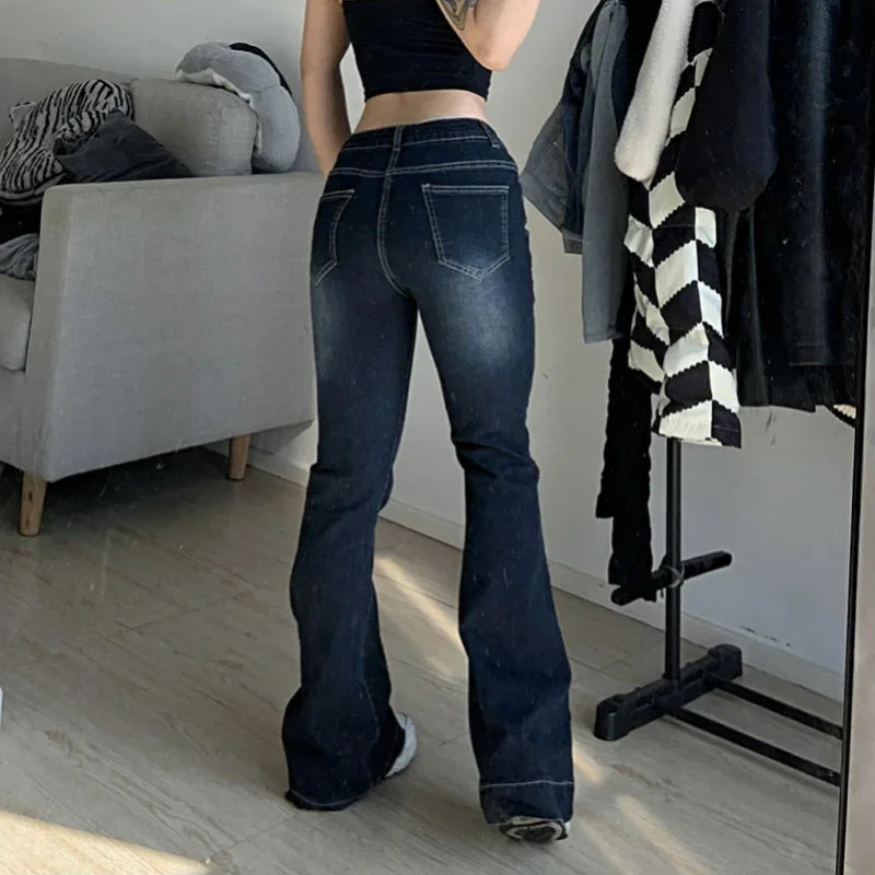 New Flare Jeans Low Waist Trousers Aesthetic Denim Pants Mom Korean Y2k Jeans
