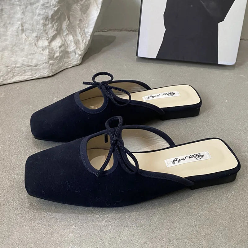 Summer New Flat Slipper Square Toe Slip on Mules Shoes Soft Flat Heel Outdoor Dress Sandal Slides New Woman