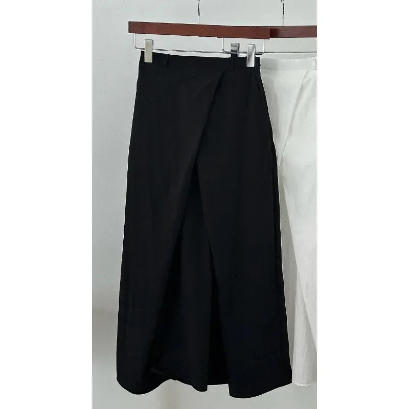 Color Pleated Midlength Skirt Summer New Korean High Waist Loose All Match Aline Skirt