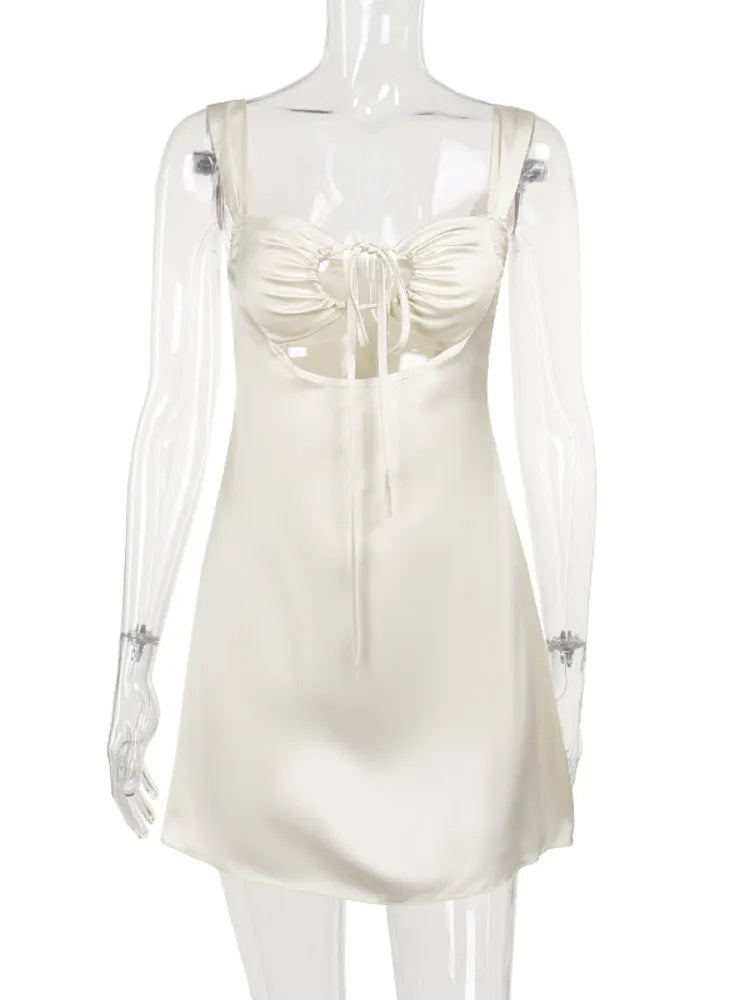Hollow Out Bandage Mini Dress for Summer New Spaghetti Sleeveless Backless Bodycon Club Party Dress