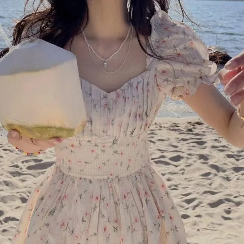 Print Mini Dresses Puff Sleeve Mori Girl Style Sweet Spring Summer Dress Korean Vestidos Mujer