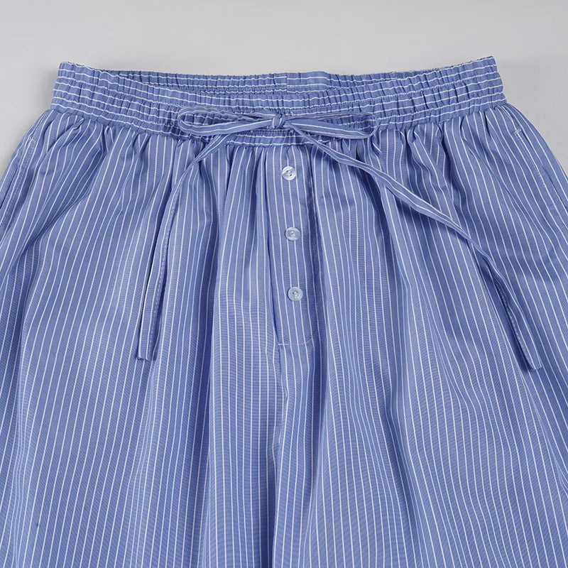 Blue Striped Print Pants Elastic Low Rise Loose Trousers Y2k Aesthetic Korean Style Hippie Trousers