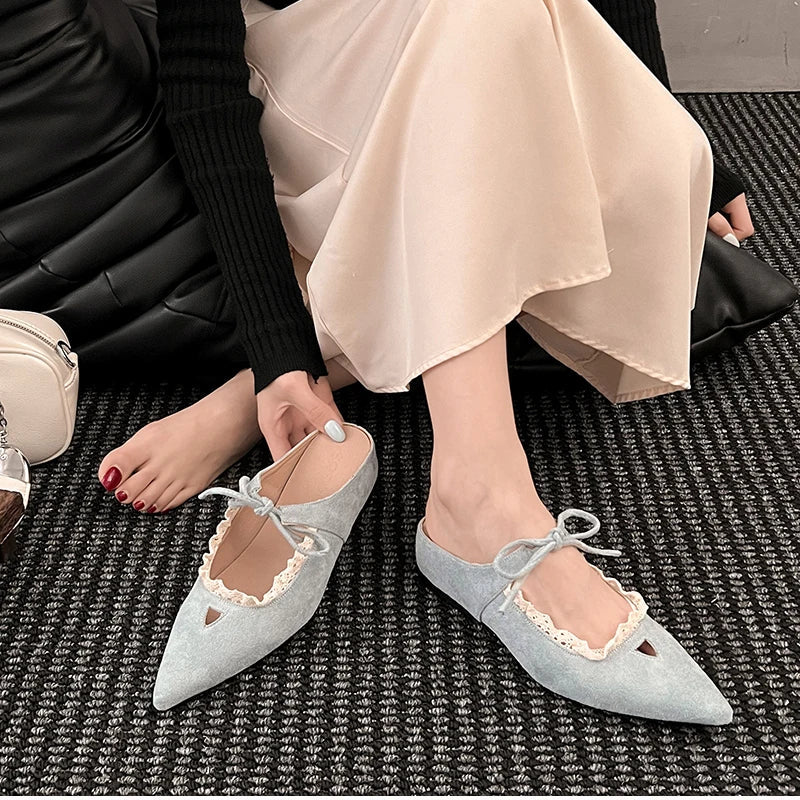 Designer Summer Pointed Toe Mules Slippers Dress Street Style Slip on Shoes